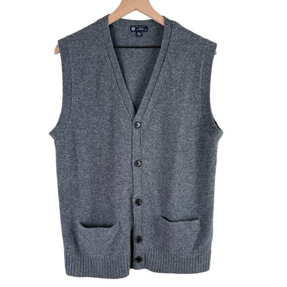J.Crew Men‎ 100% Lambswool Sweater Vest Pockets Button Front Gray, Medium - Picture 1 of 8